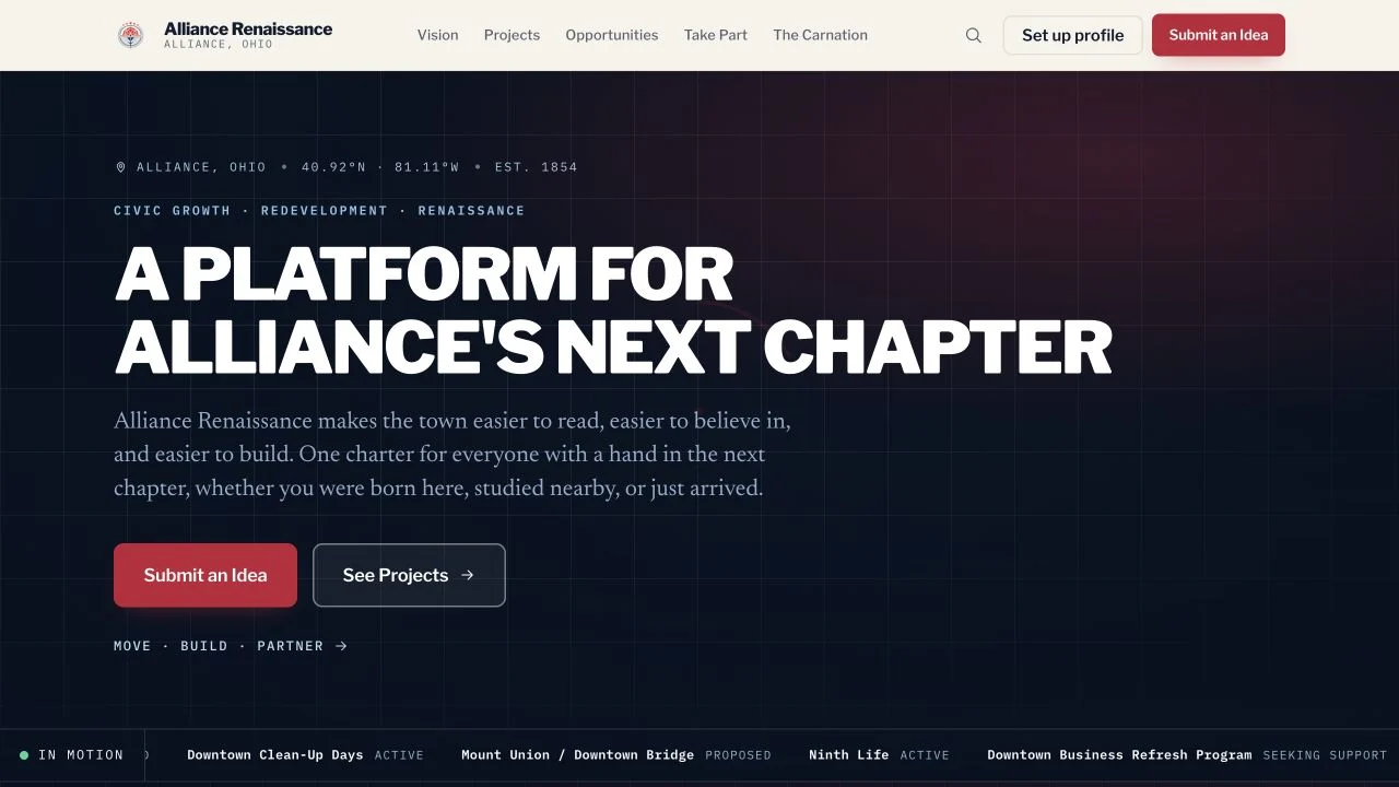 Alliance Renaissance: website interface