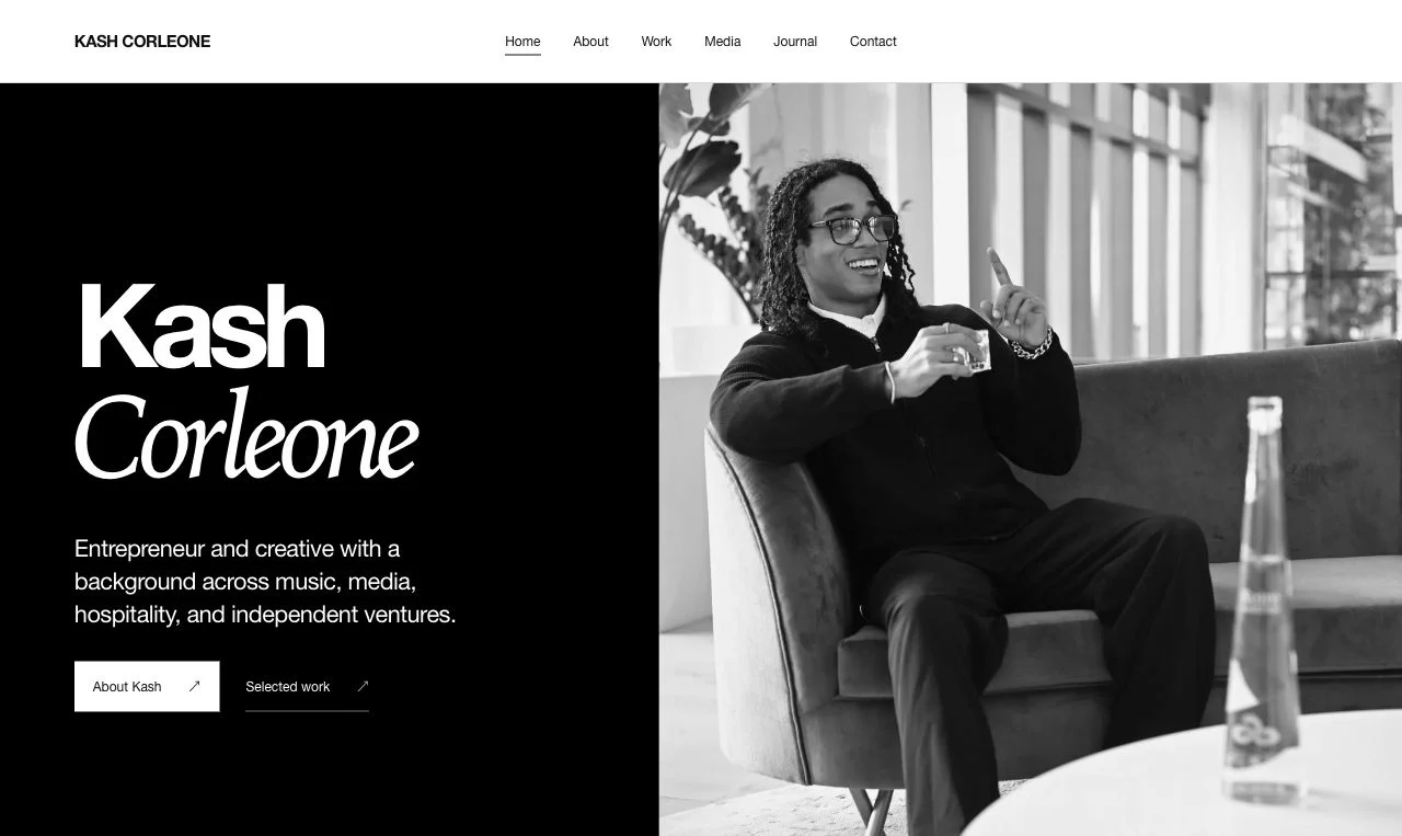 KashCorleone.com: website interface
